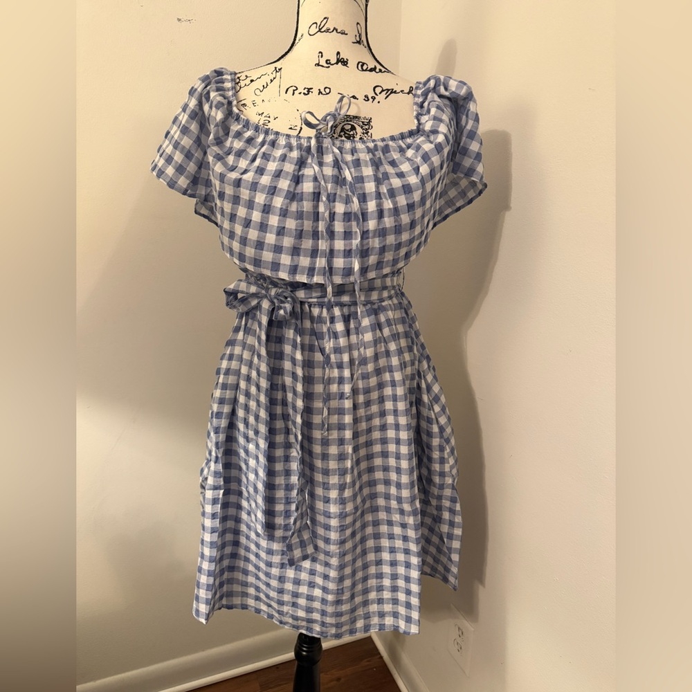 Anthropologie 11.1.TYLHO Navy & White Gingham Mini Dress Size Small